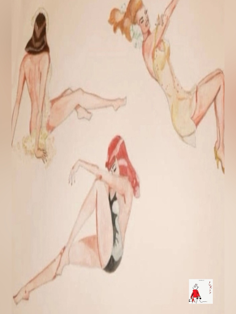 Vintage Pin-Up Swimsuit Art Poster - Red & Yellow Accents